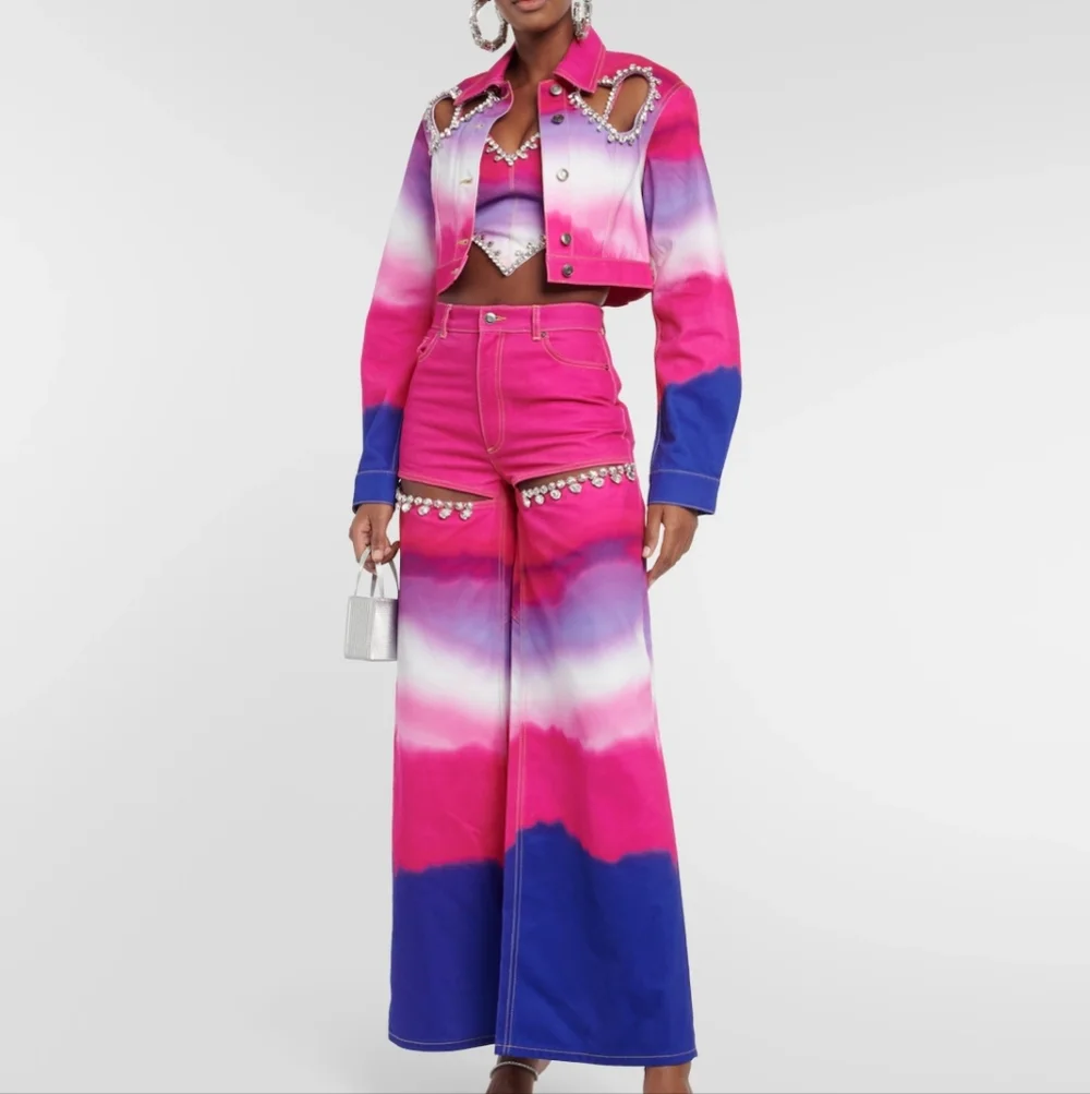 AREA Ombre Pink and Blue Tie-Dye Wide-leg Pants sz 25 - Picture 3 of 12